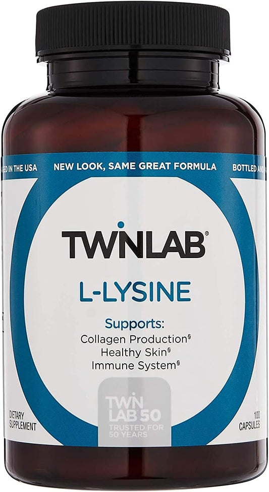 Twinlab L-Lysine Capsules, 500mg, 100 Count - Essential Amino Acid Supplement
