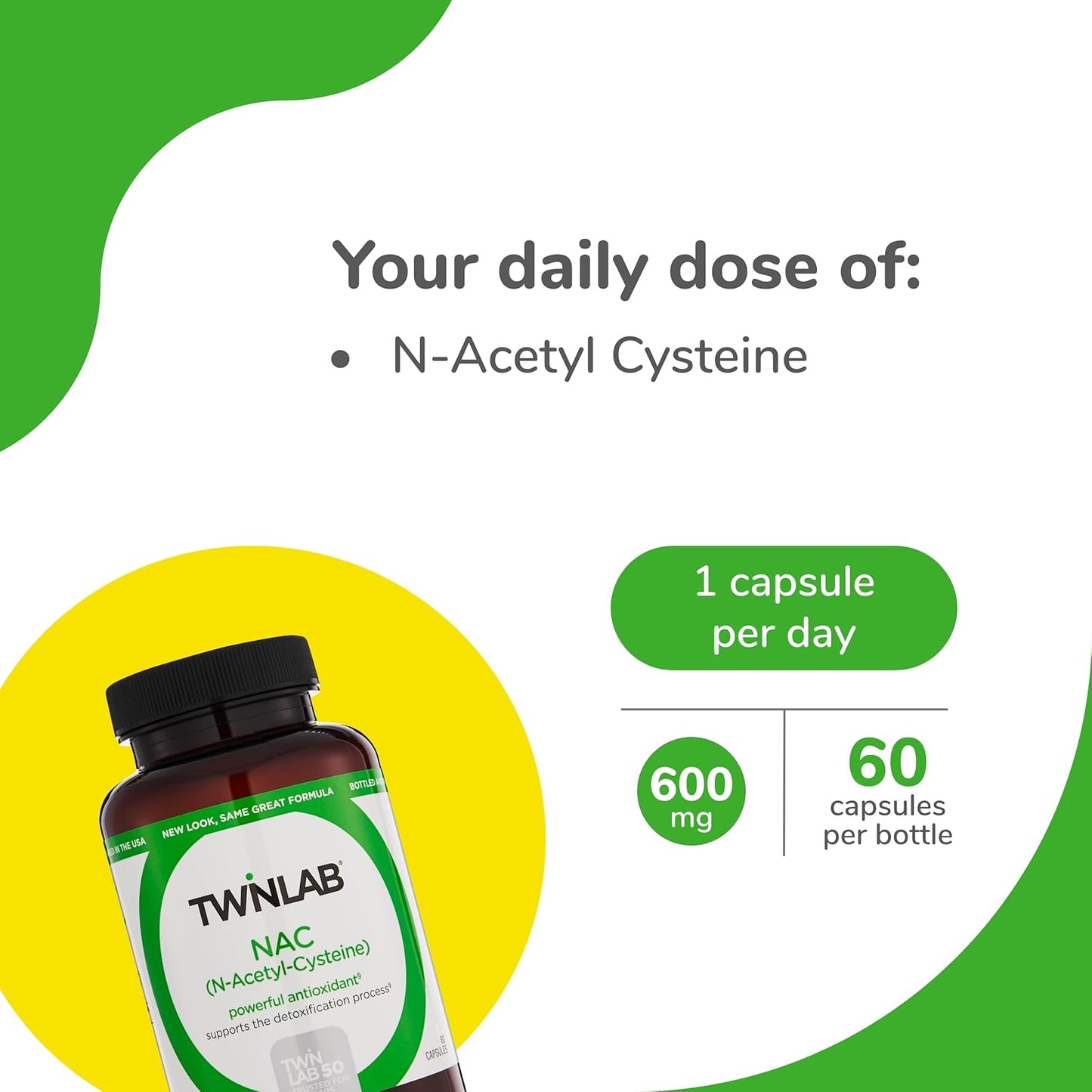Twinlab N-Acetyl-Cysteine (Nac) 600mg Capsules - Antioxidant Supplement for Men and Women