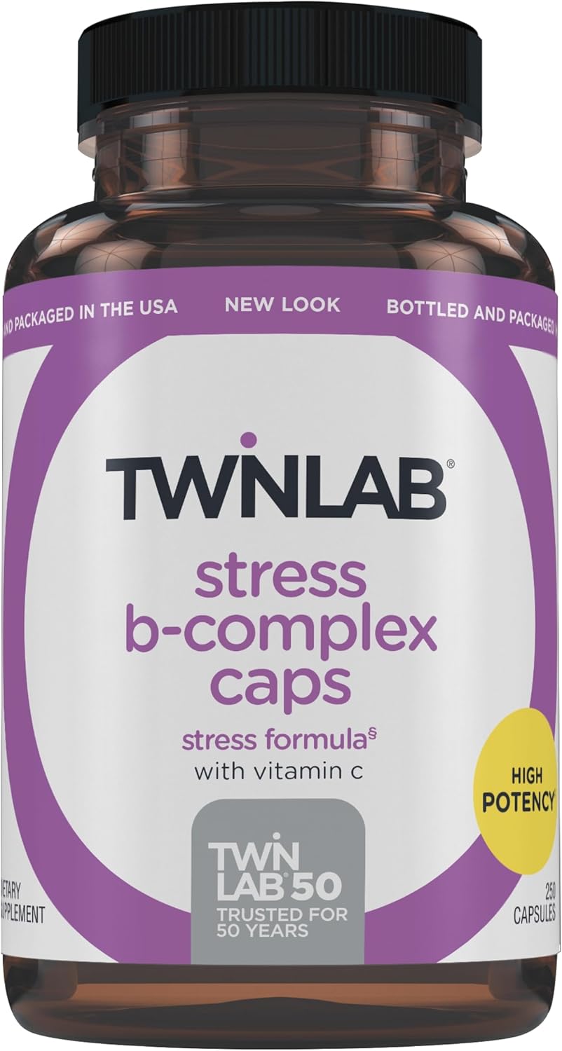 Twinlab Stress B-Complex Capsules - Energy Support with B12 and B6 - 250 Count