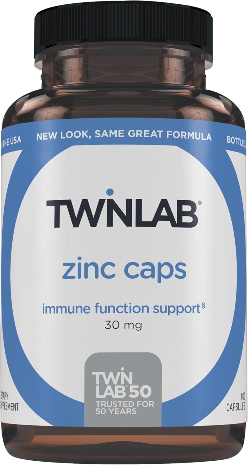Twinlab Zinc Capsules - Immune System Support, Metabolism Booster, Skin Health - 100 Count