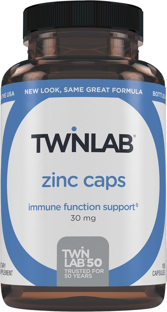 Twinlab Zinc Capsules - Immune System Support, Metabolism Booster, Skin Health - 100 Count