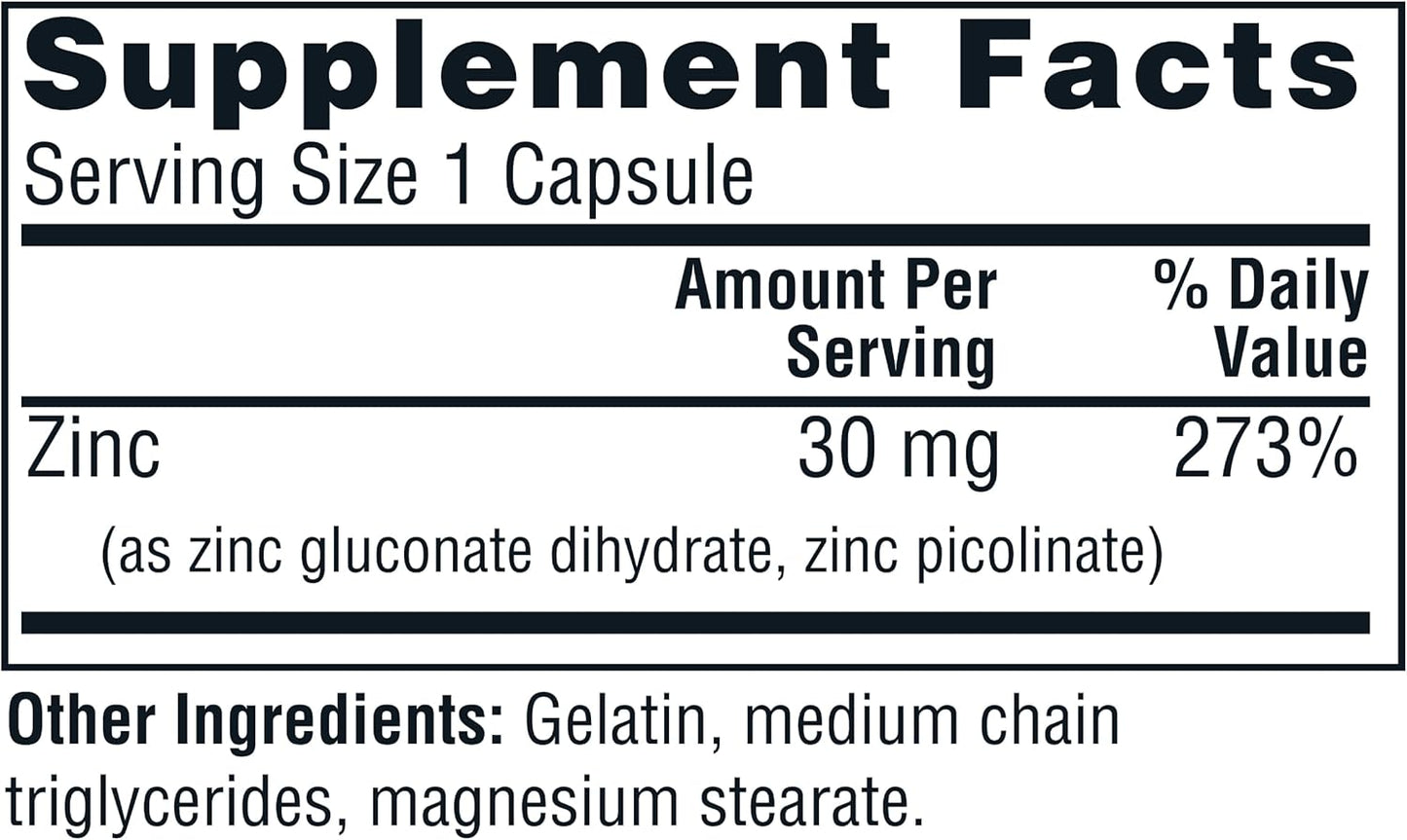 Twinlab Zinc Capsules - Immune System Support, Metabolism Booster, Skin Health - 100 Count