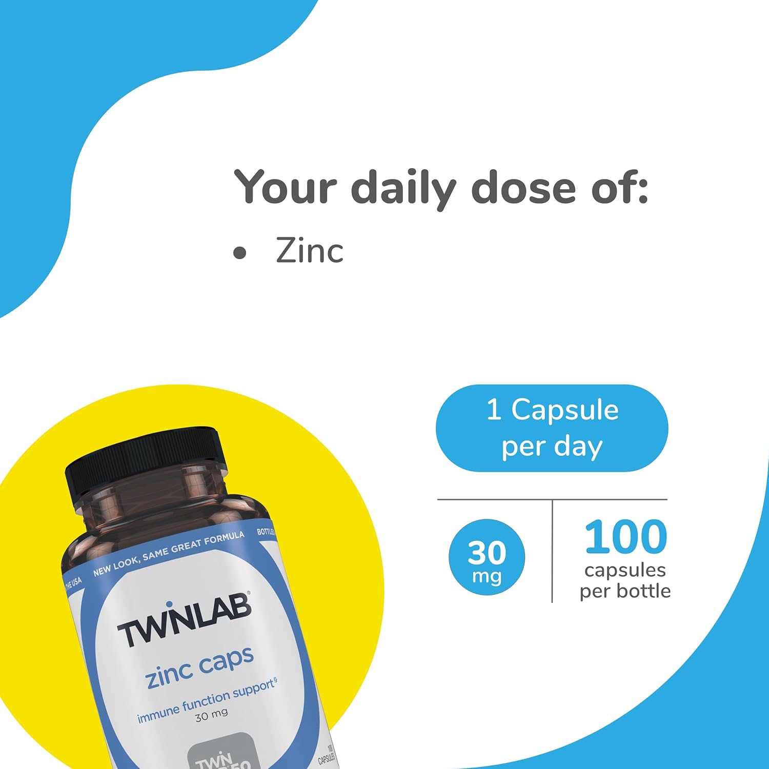 Twinlab Zinc Capsules - Immune System Support, Metabolism Booster, Skin Health - 100 Count