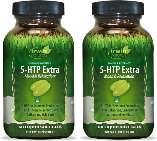 Two-Pack Irwin Naturals Double Potency 5-HTP Extra Liquid Soft-Gels - 60 Servings for Relaxation & Serotonin Production