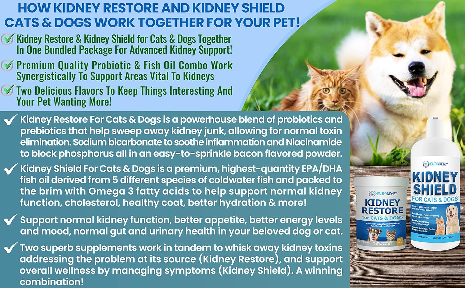Two-Pack of Kidney Restore and Kidney Shield Supplements for Cats and Dogs