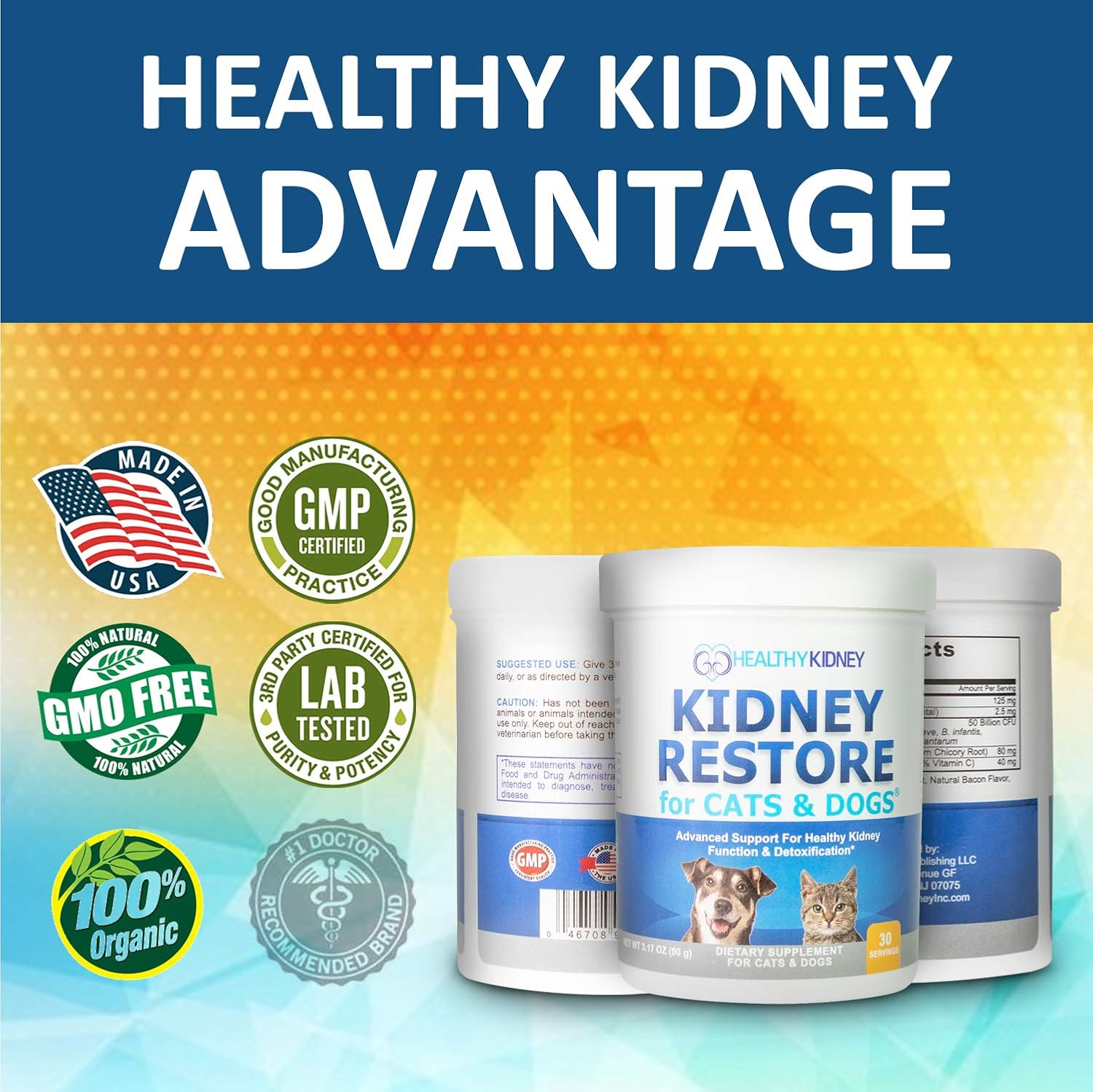 Two-Pack of Kidney Restore and Kidney Shield Supplements for Cats and Dogs