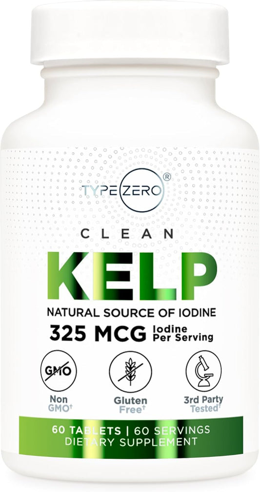 Type Zero Clean Kelp Tablets - Natural Source of Iodine (60 Servings, 325 MCG Each) - Non-GMO & Gluten Free