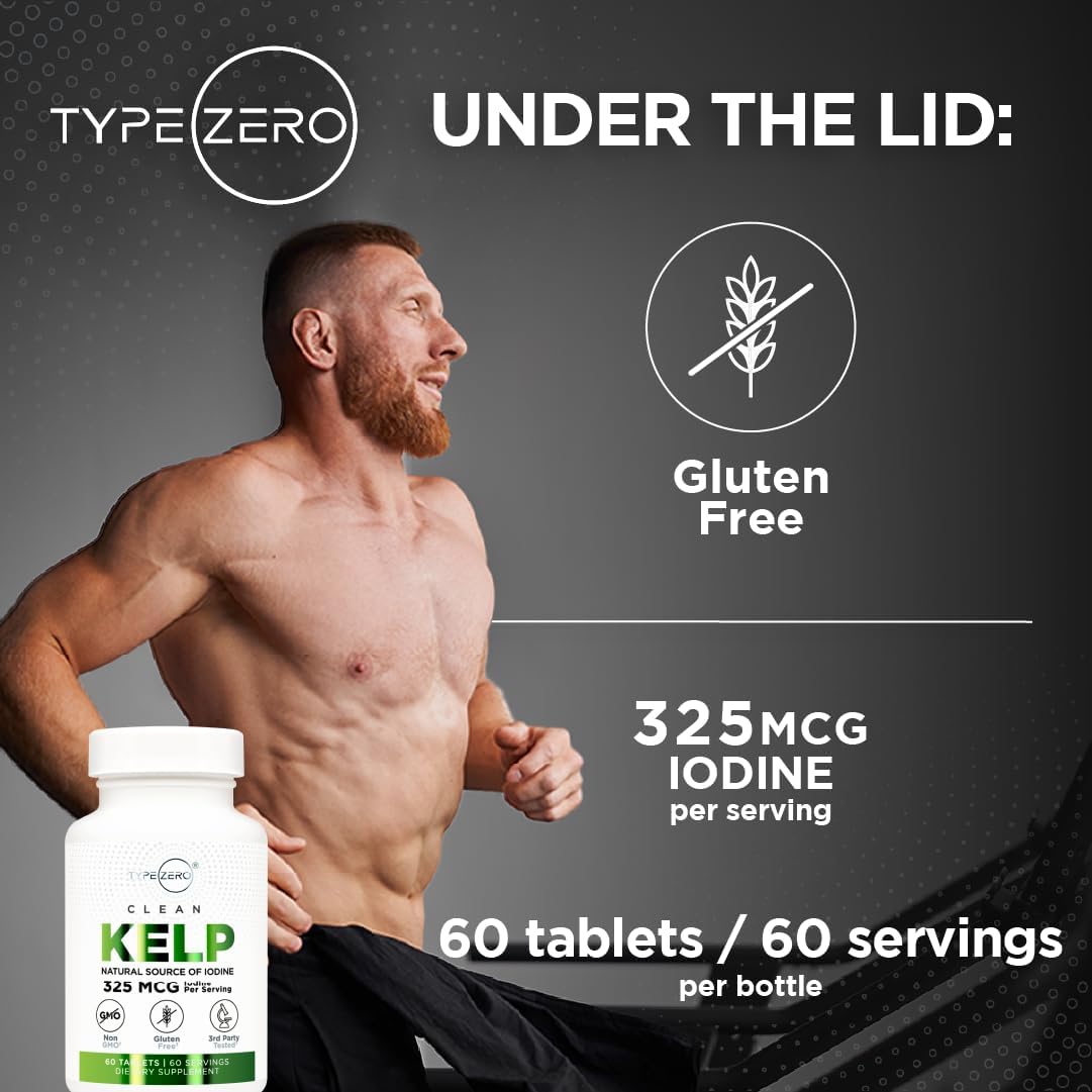 Type Zero Clean Kelp Tablets - Natural Source of Iodine (60 Servings, 325 MCG Each) - Non-GMO & Gluten Free