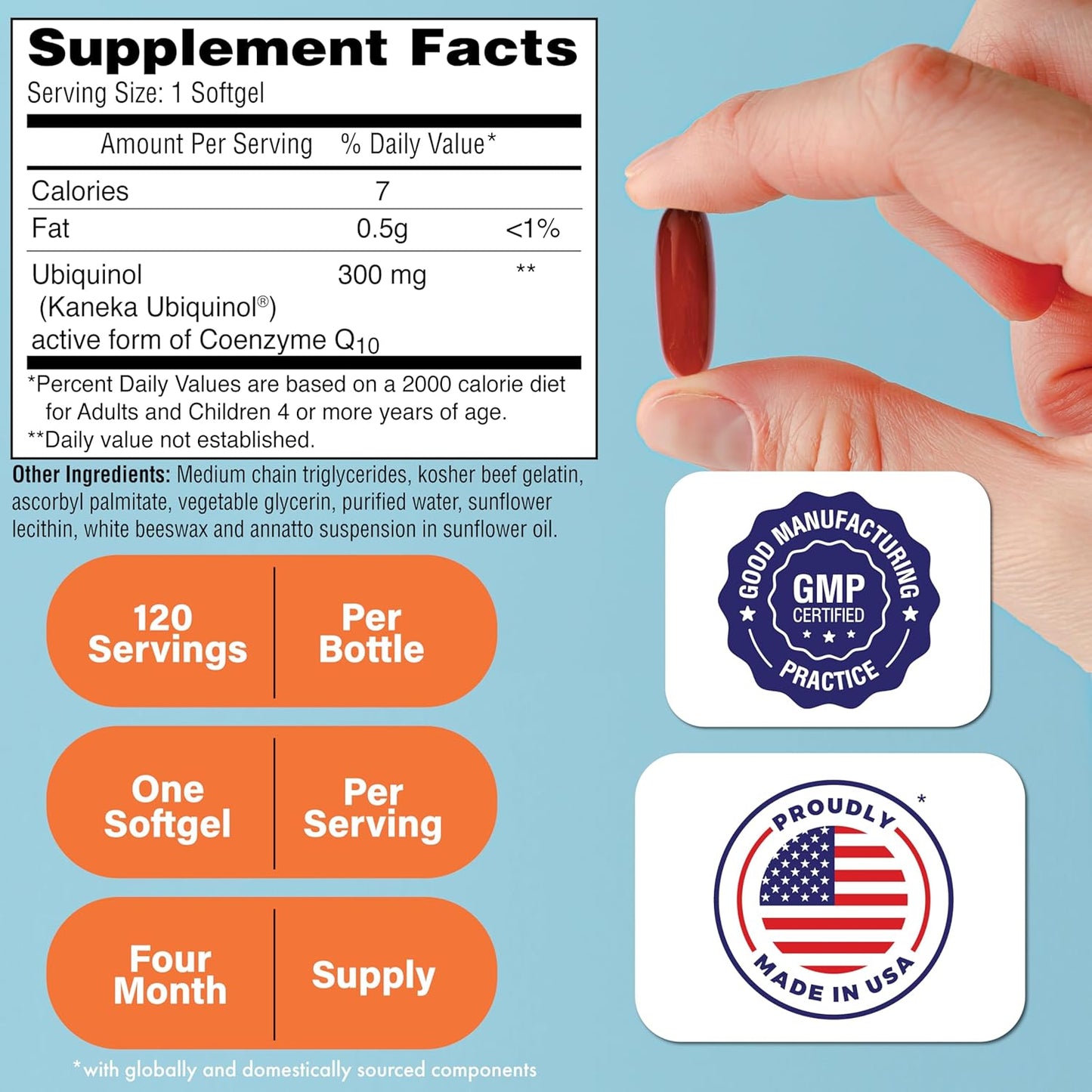 Ubiquinol 300mg Softgels | Kaneka QH CoQ-10 | Cardio & Mitochondria Support | Non-GMO | 3rd Party Tested