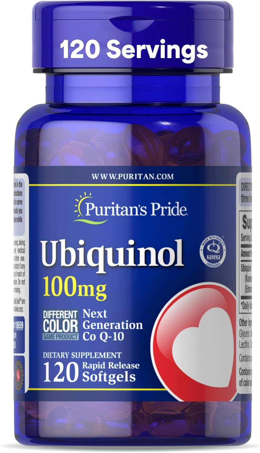 Ubiquinol Coenzyme CoQ10 100mg Softgels for Heart Health, Blood Pressure, Gum Health, Energy Support - 120ct