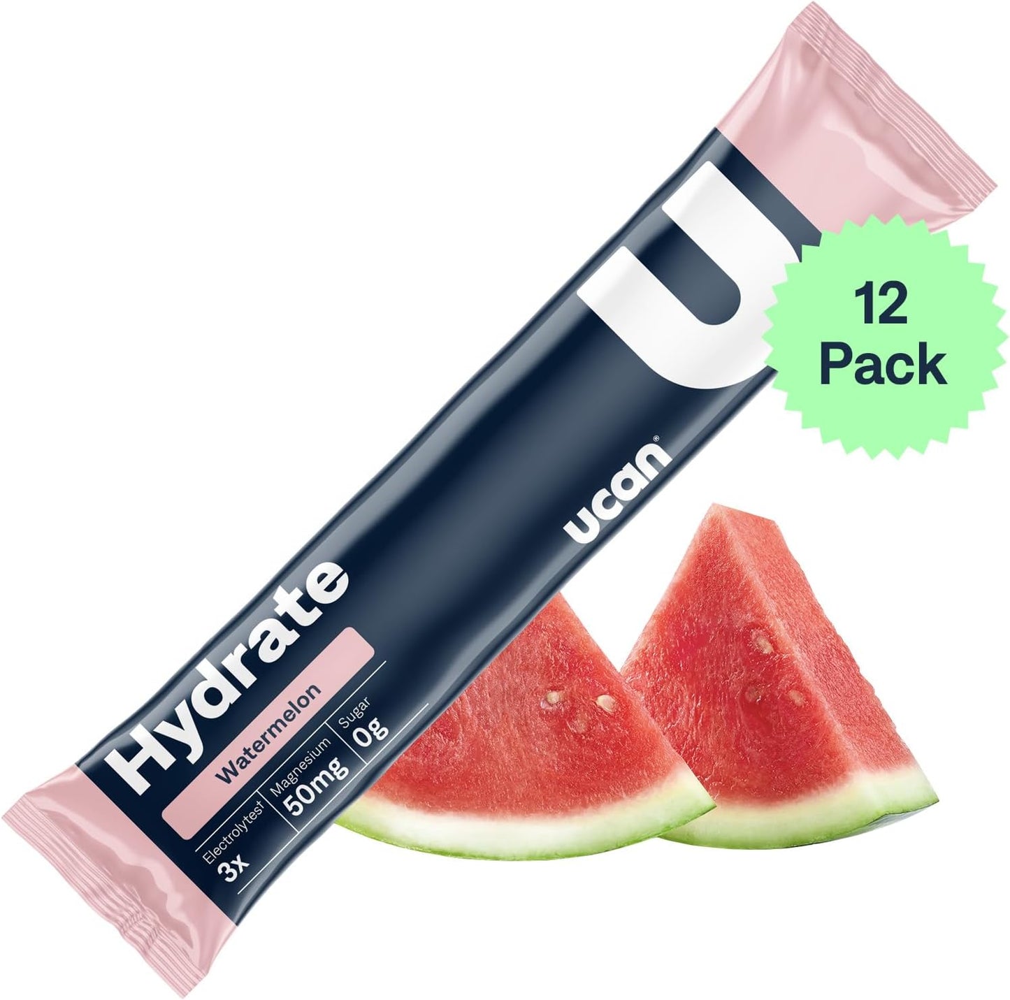 UCAN Hydrate Watermelon Electrolyte Drink Mix - 12 Stickpacks, Sugar-Free, Keto, Vegan, Non-GMO, Gluten-Free - Potassium & Magnesium for Runners