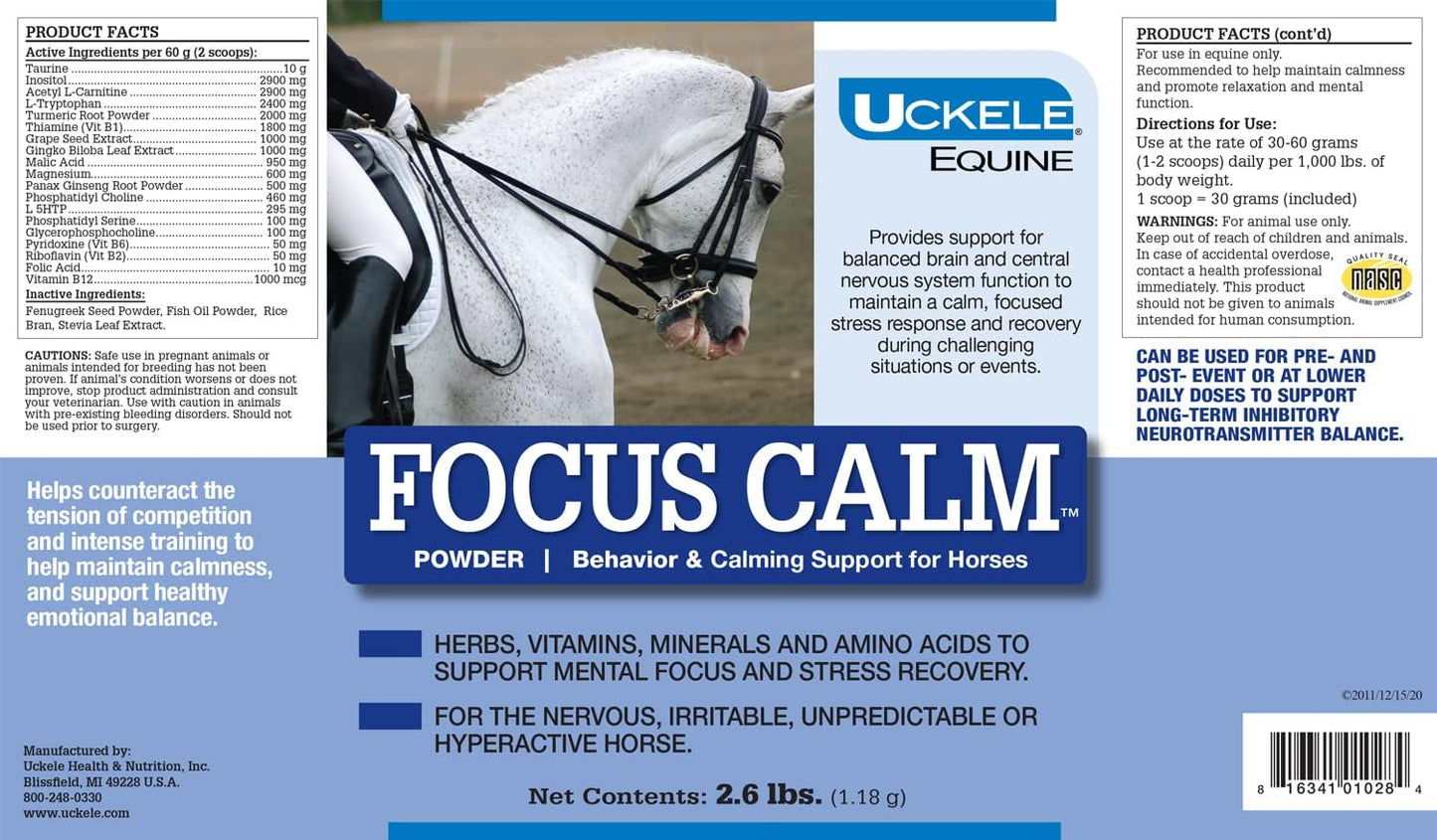 Uckele Focus Calm Equine Vitamin Mineral Supplement 2.6 lb - Horse Calm & Behavior Support