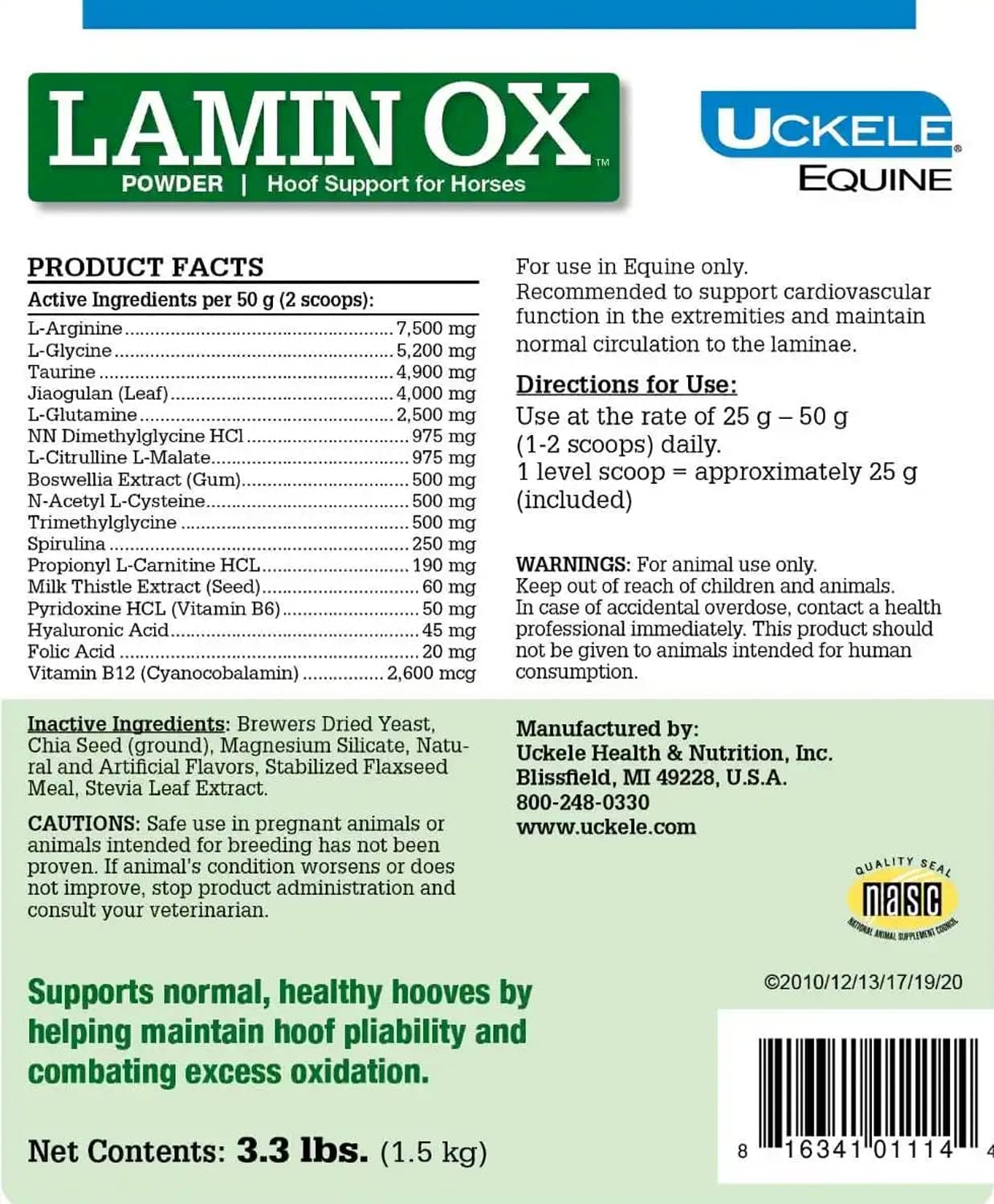Uckele LaminOX Hoof Support Equine Vitamin & Mineral Supplement 3.3lb