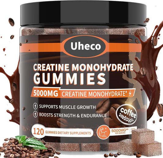 Uheco Coffee Flavor Creatine Gummies 5000mg with L-Taurine, Vitamin B12, Betaine, L-Citrulline - Muscle Strength & Endurance Support for Men & Women - 119 Count