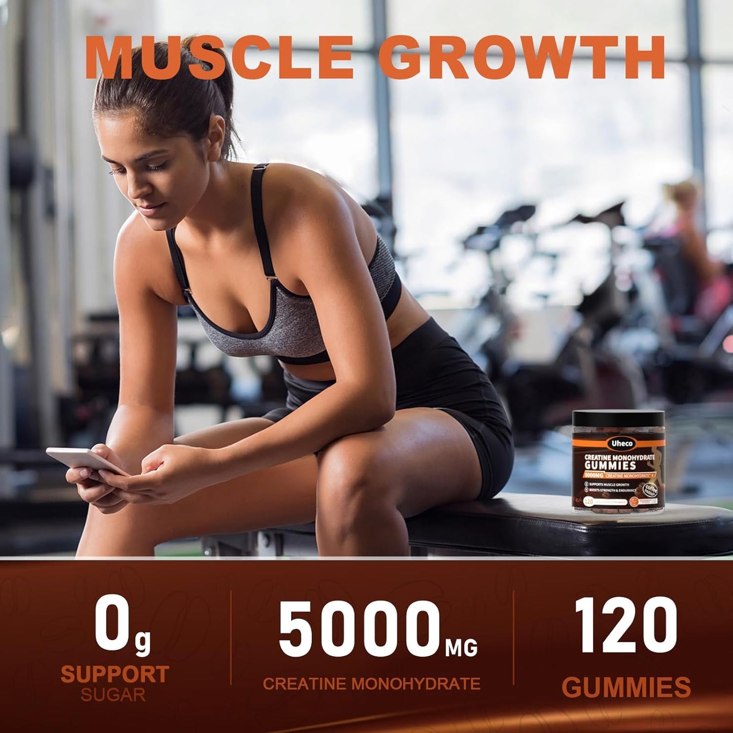 Uheco Coffee Flavor Creatine Gummies 5000mg with L-Taurine, Vitamin B12, Betaine, L-Citrulline - Muscle Strength & Endurance Support for Men & Women - 119 Count