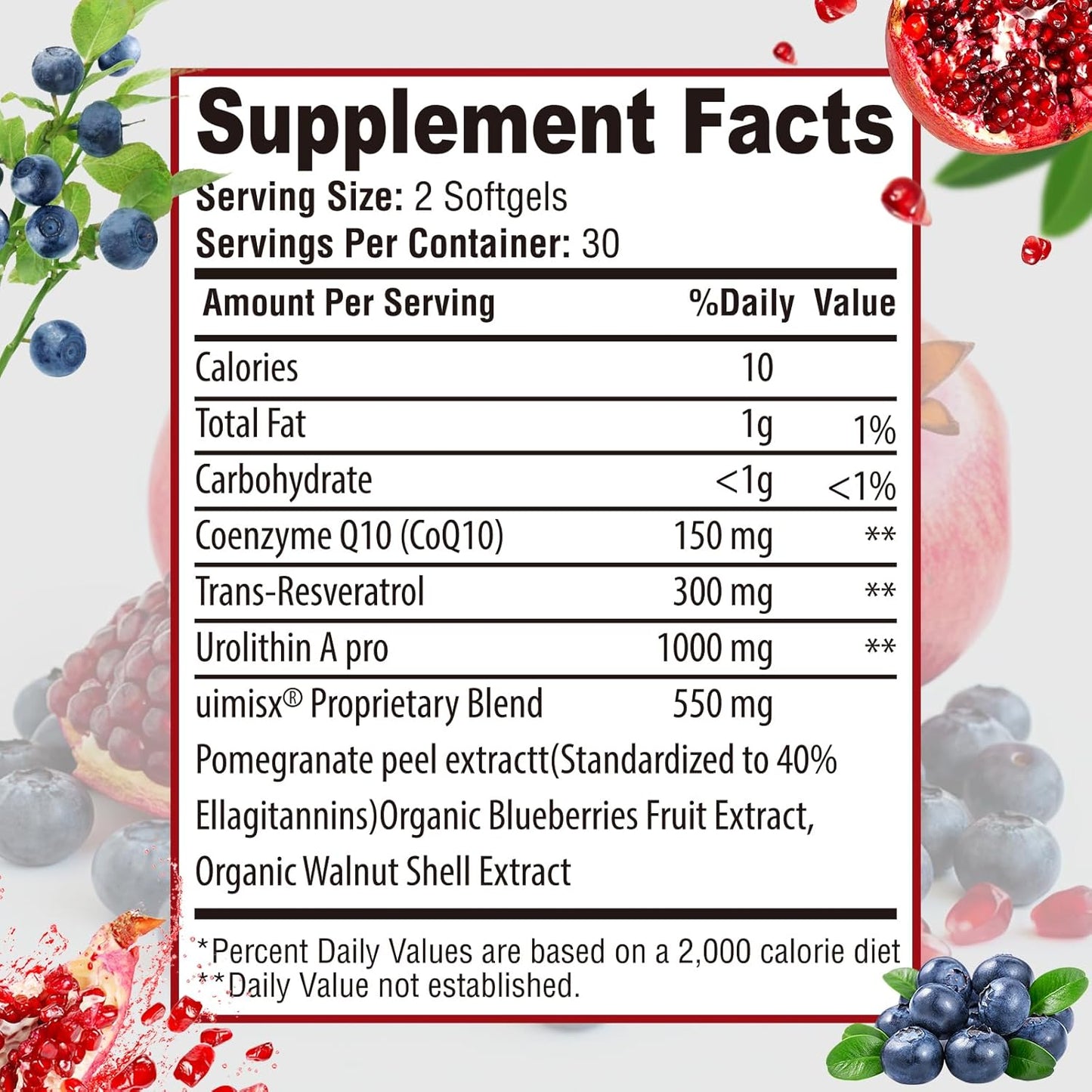UIMISX Urolithin A Pro Supplement 1000mg Softgels with Resveratrol & CoQ10 - Antioxidant for Energy, Aging, Muscle Strength & Skin Care