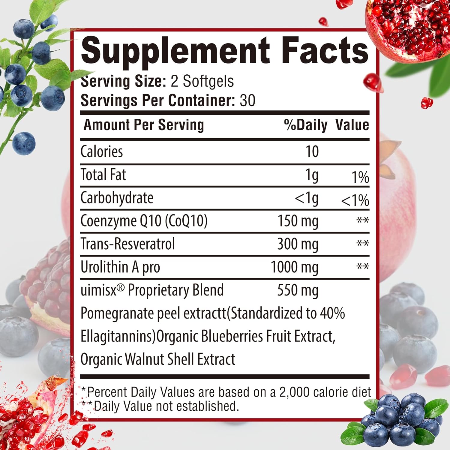 UIMISX Urolithin A Pro Supplement 1000mg Softgels with Resveratrol & CoQ10 - Antioxidant for Energy, Aging, Muscle Strength & Skin Care