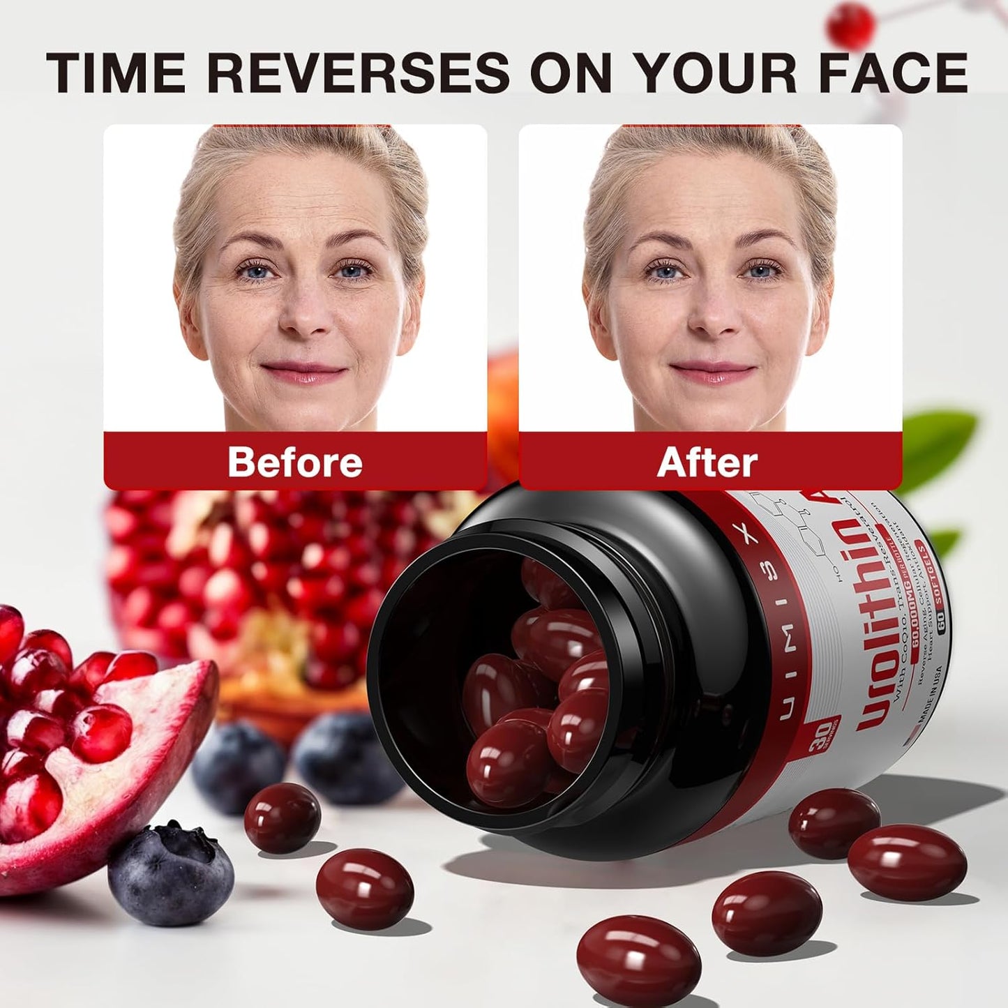 UIMISX Urolithin A Pro Supplement 1000mg Softgels with Resveratrol & CoQ10 - Antioxidant for Energy, Aging, Muscle Strength & Skin Care