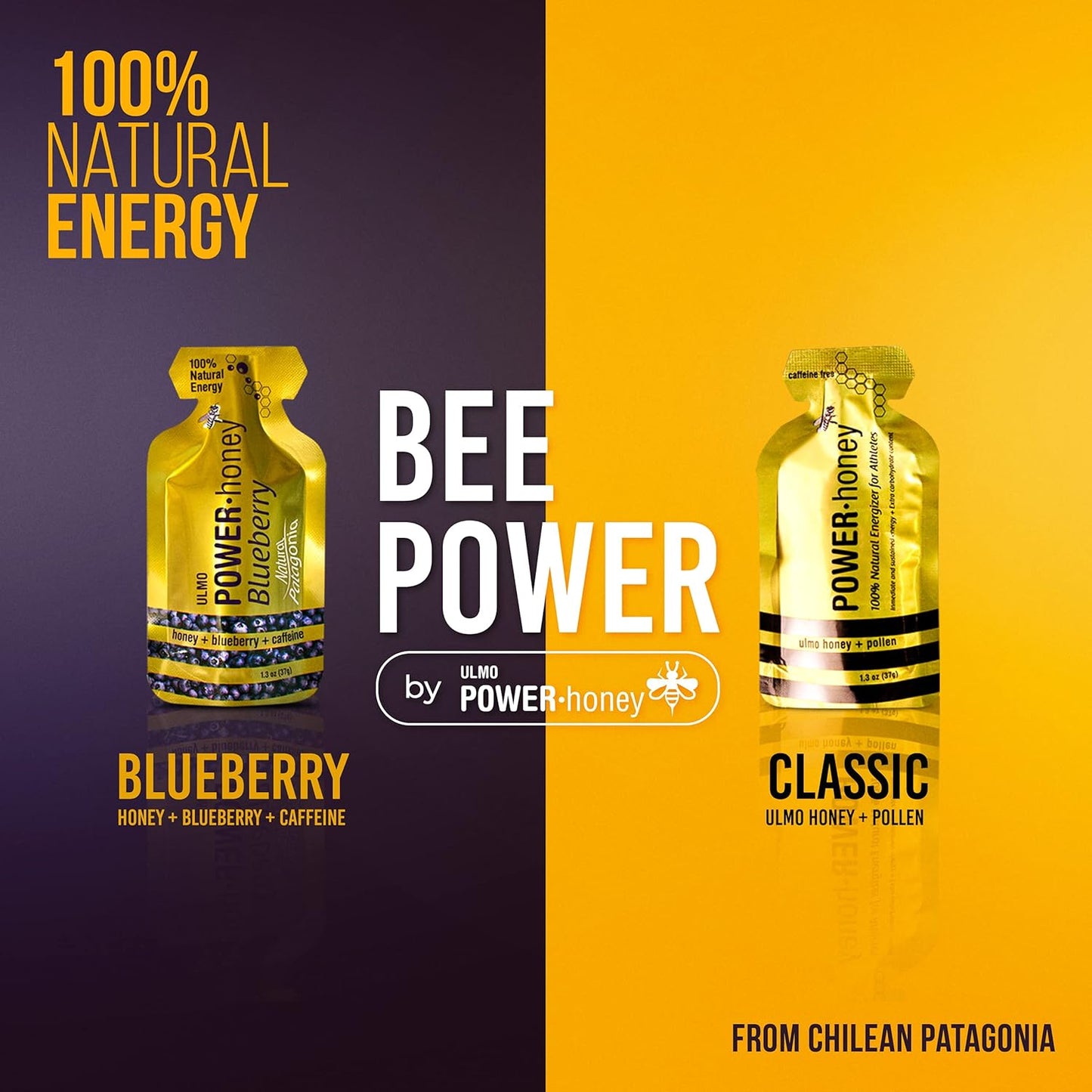 ULMO POWER· HONEY Classic & Blueberry Energy Gel - Pack of 24 (1.3 Oz Each)
