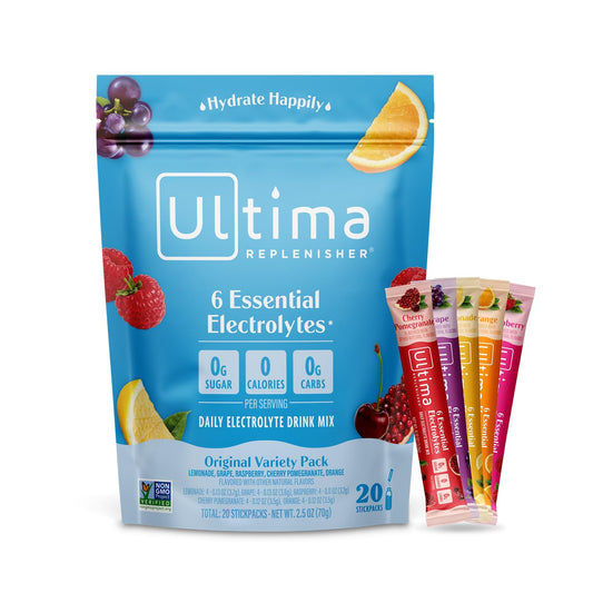 Ultima Replenisher Electrolyte Drink Mix Variety Pack - 20 Stickpacks with 6 Electrolytes, Minerals - Sugar-Free, Vegan, Keto-Friendly