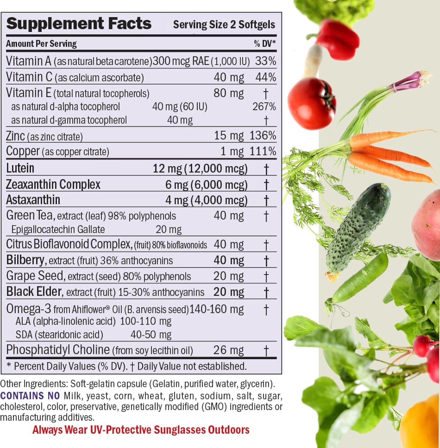 Ultimate Eye Support Softgels with Astaxanthin - Key Nutrients for Healthy Vision, Lutein, Zeaxanthin, Bilberry - No Additives