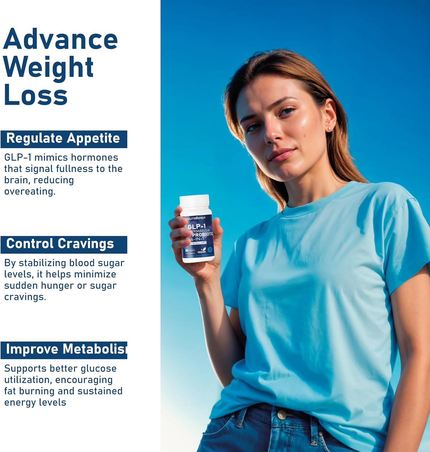 Ultimate GLP-1 Probiotic Capsules for Gut Health and Digestive Support - Prebiotic Akkermansia Muciniphila Supplement for Men and Women