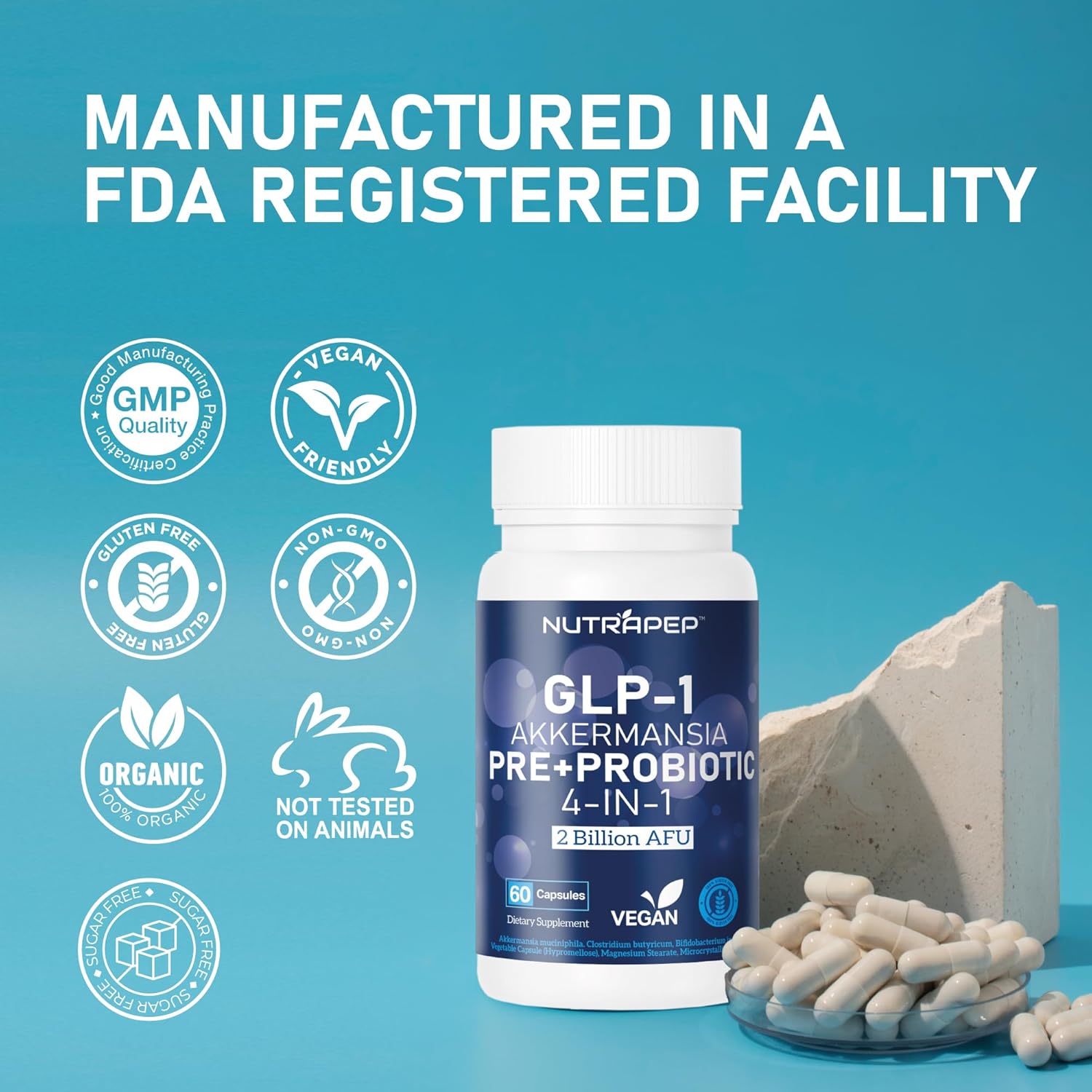 Ultimate GLP-1 Probiotic Capsules for Gut Health and Digestive Support - Prebiotic Akkermansia Muciniphila Supplement for Men and Women