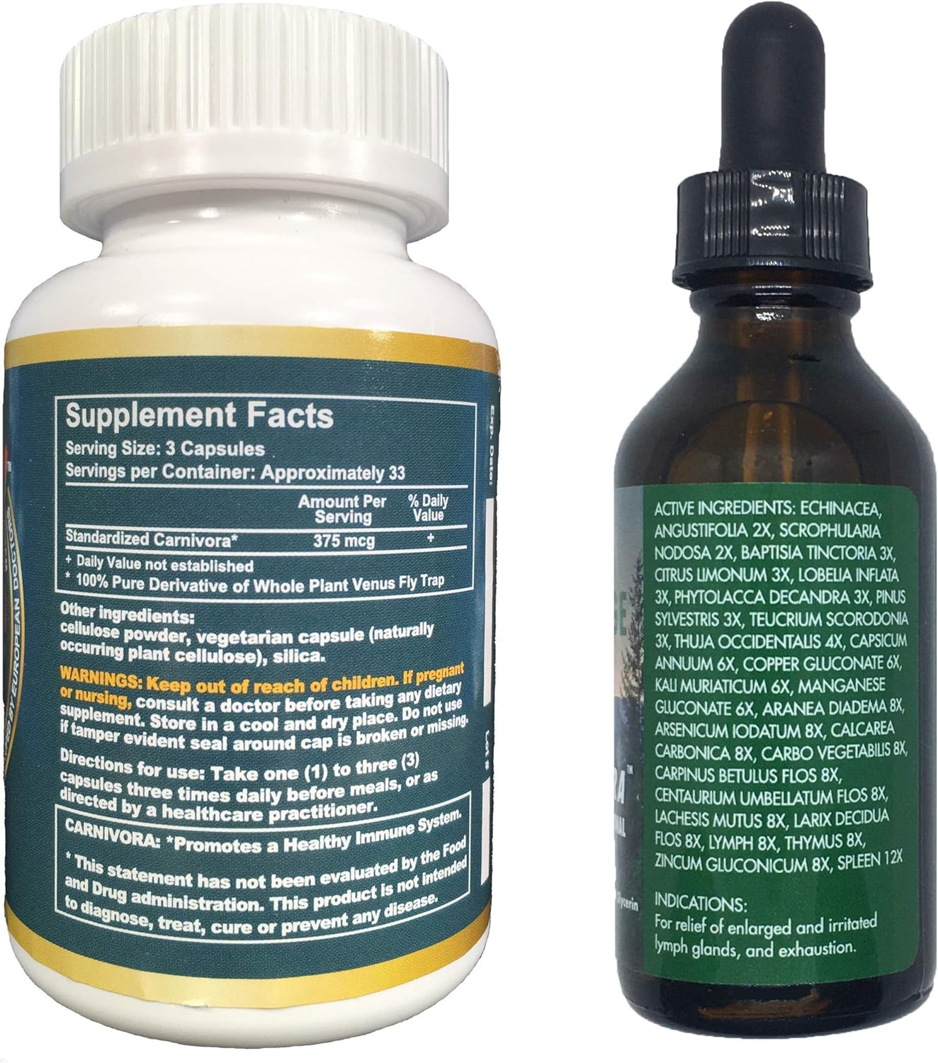 Ultimate Immune Support Bundle: Carnivora Vegi Caps and Lymph Drainage Flush - 1 Bottle Each