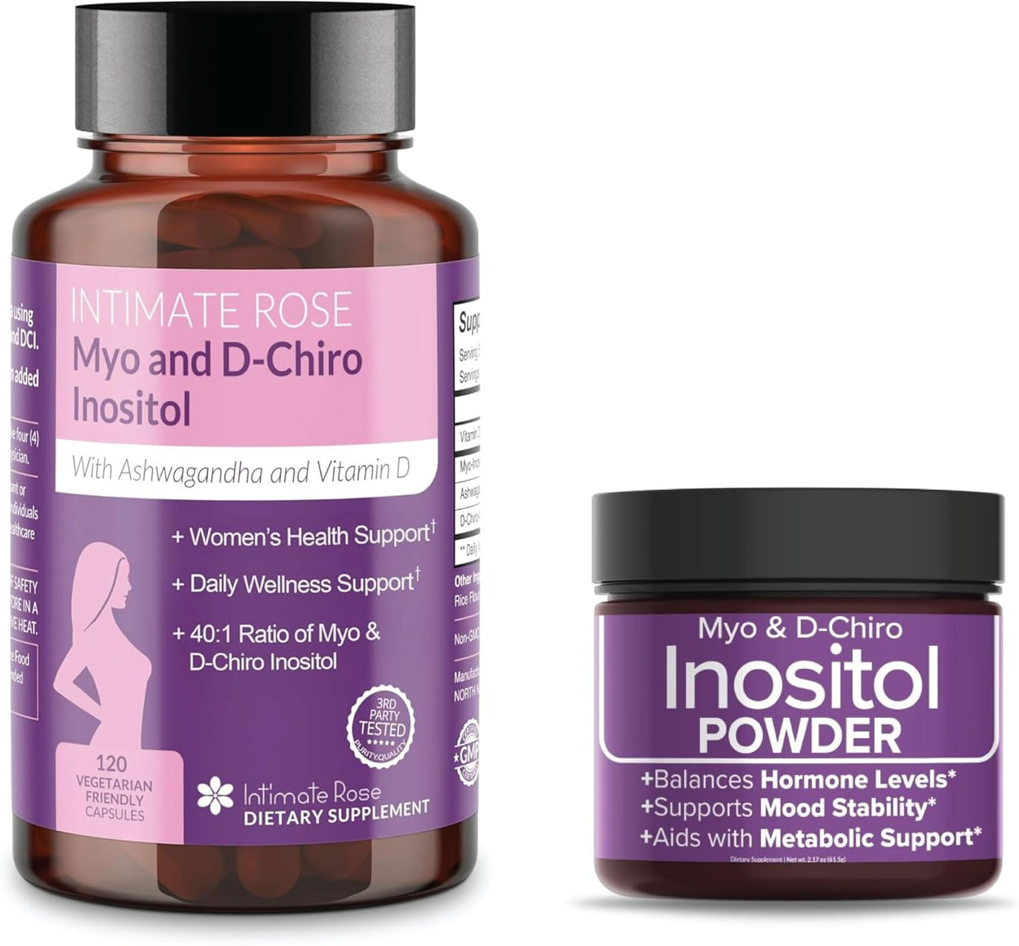 Ultimate Inositol Wellness Bundle - Myo-Inositol & D-Chiro Inositol Capsules + Powder for Hormonal Balance & PCOS - Save 10% on Intimate Rose