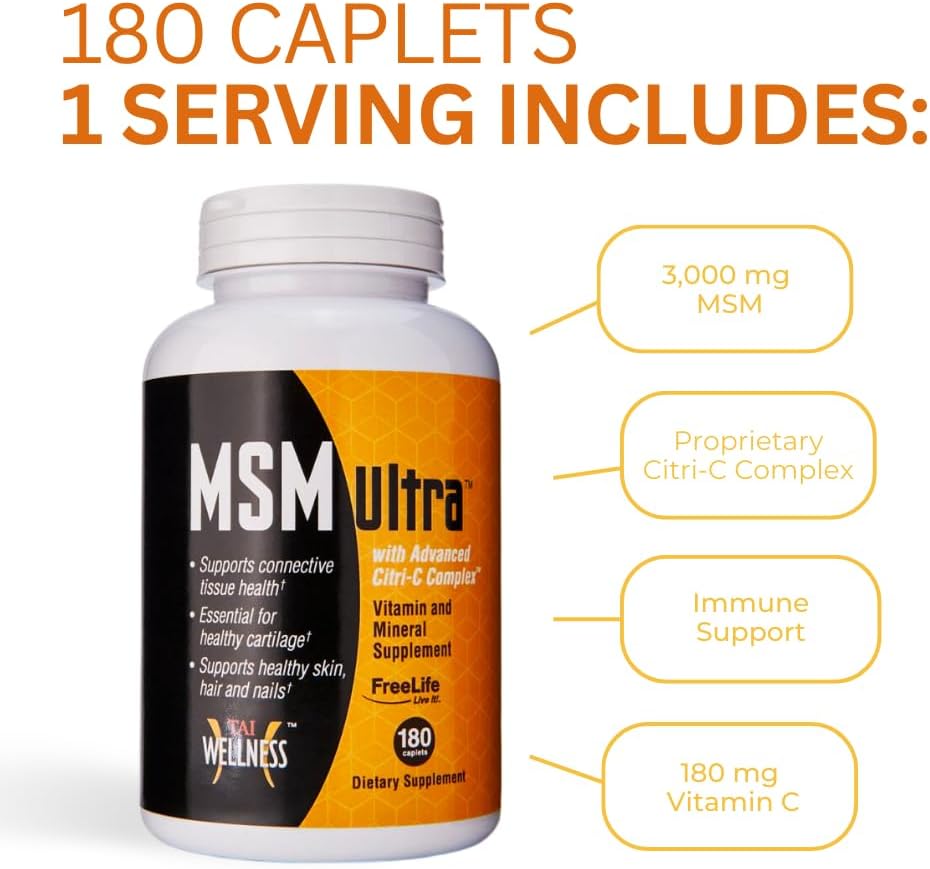 Ultimate MSM Supplement with 3,000mg MSM, Citri-C Complex, and Vitamin C for Bone & Joint Support | 180 Count
