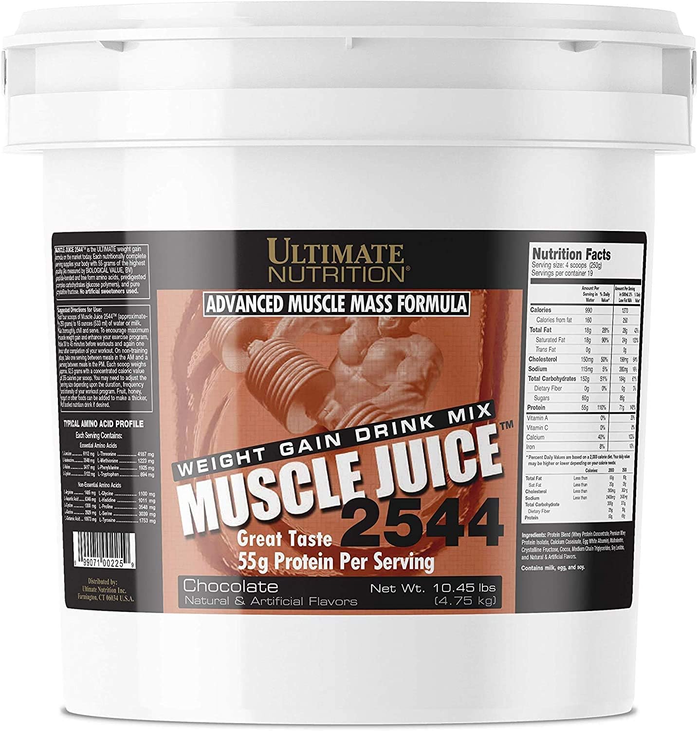 Ultimate Nutrition Muscle Juice 2544 Chocolate Weight Gain Drink Mix - 10.45 lbs - Whey Protein Blend for Lean Muscle Mass