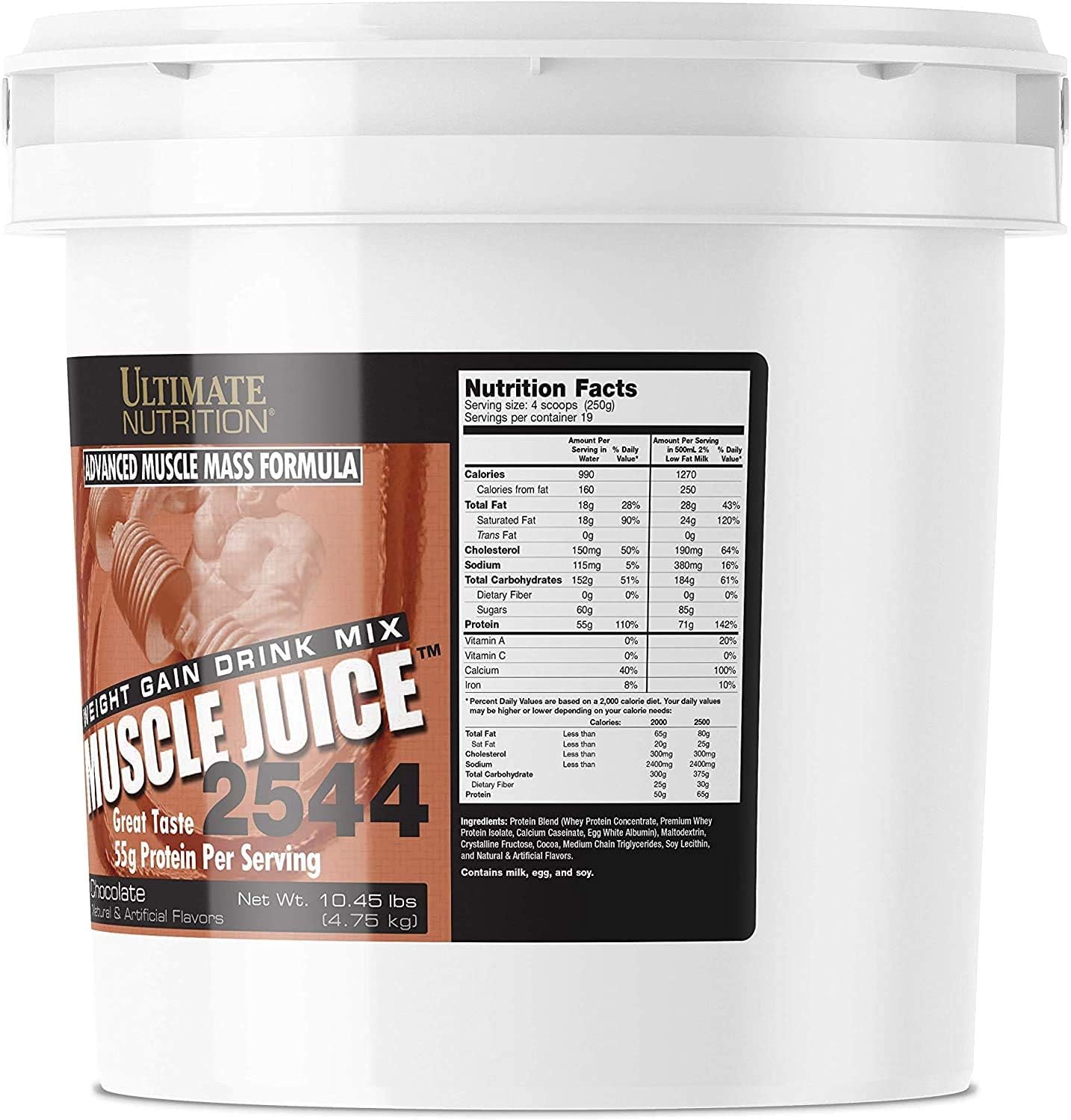 Ultimate Nutrition Muscle Juice 2544 Chocolate Weight Gain Drink Mix - 10.45 lbs - Whey Protein Blend for Lean Muscle Mass