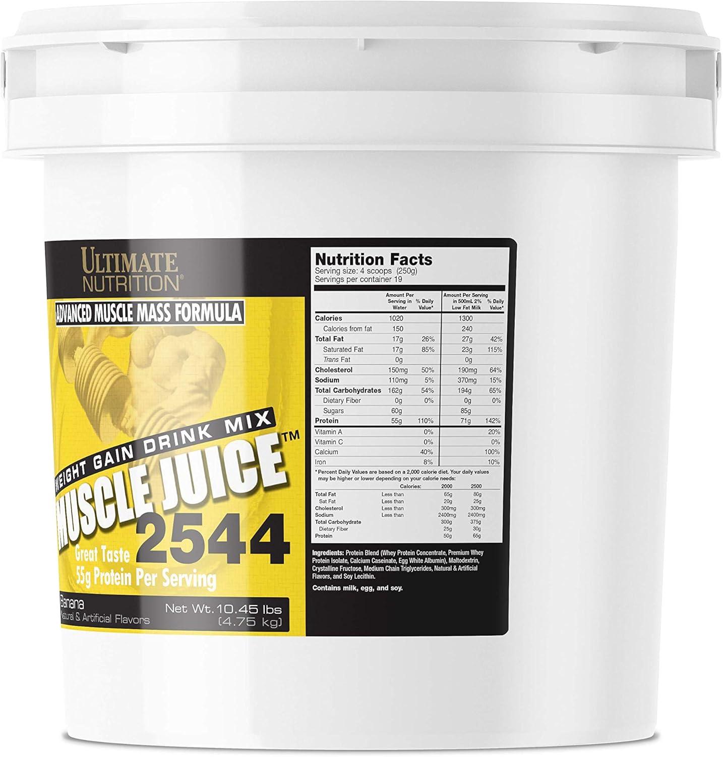 Ultimate Nutrition Muscle Juice 2544 Weight Gain Drink Mix, Whey Protein Blend, 10.45 lbs - Banana Flavor