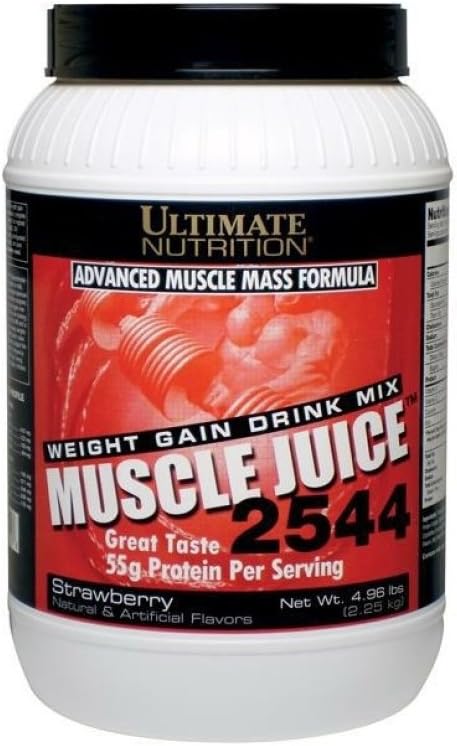 Ultimate Nutrition Muscle Juice 2544 Weight Gainer Drink Mix, Strawberry Flavor, 4.96 lbs, Whey Protein Isolate, Casein, Egg Whites, Lean Muscle Mass Builder
