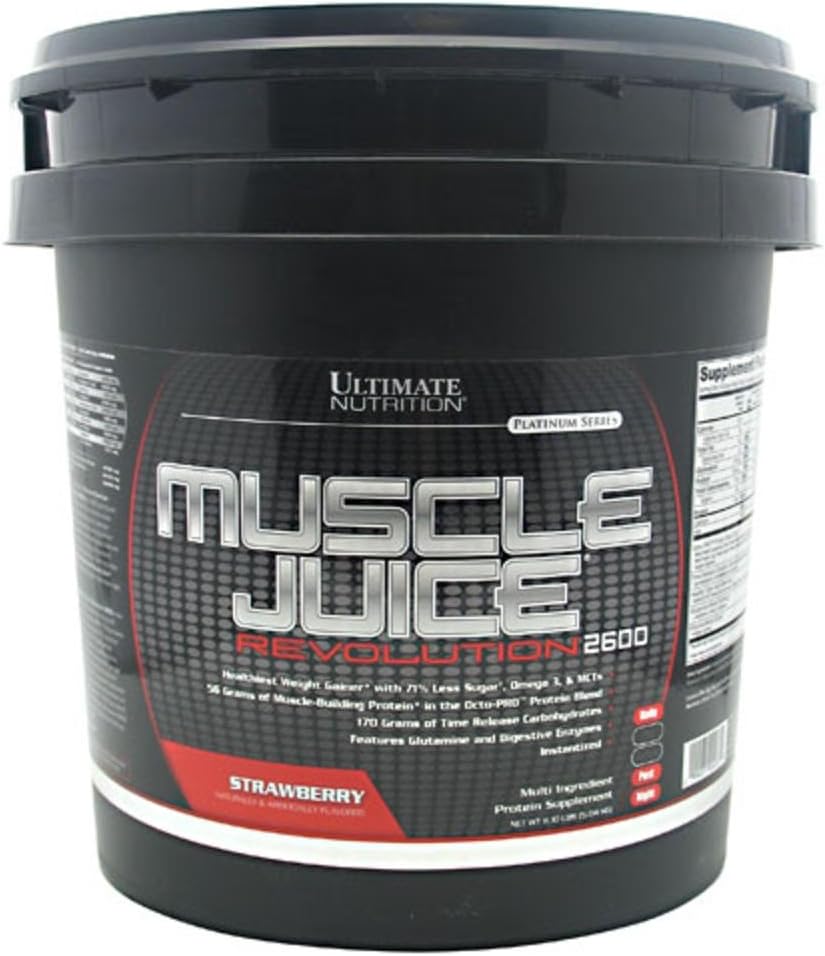 Ultimate Nutrition Muscle Juice Revolution 2600 Lean Mass Gainer Protein Powder, Whey Protein Isolate, Glutamine, Carbohydrates, Strawberry - 11.1 lb