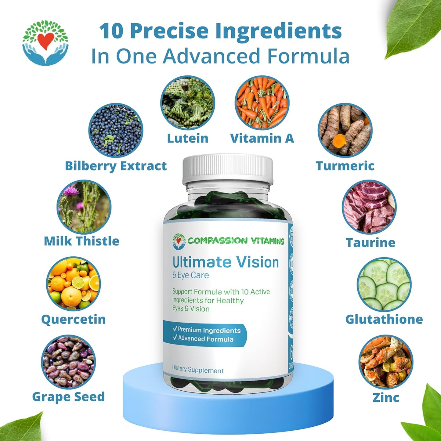 Ultimate Vision Care Supplement with Areds 2 Formula - 60ct - Lutein, Zinc, Vitamin A, Bilberry, Turmeric