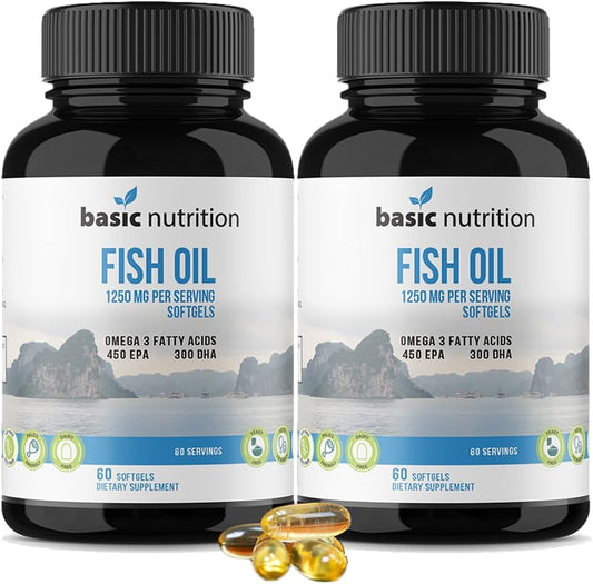 Ultra High Potency Fish Oil Supplement | 1250mg Omega 3 Fatty Acids with EPA & DHA | Hormone-Free, Non-GMO, Gluten-Free | Made in USA