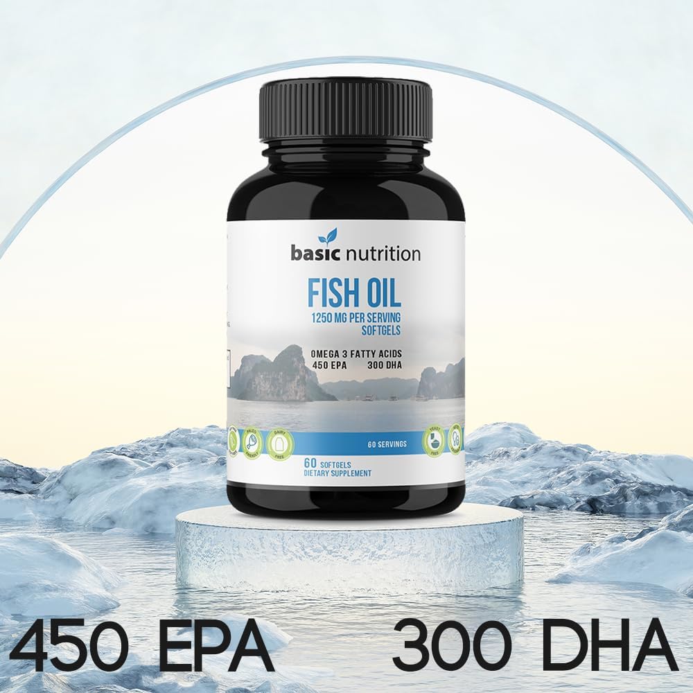 Ultra High Potency Fish Oil Supplement | 1250mg Omega 3 Fatty Acids with EPA & DHA | Hormone-Free, Non-GMO, Gluten-Free | Made in USA