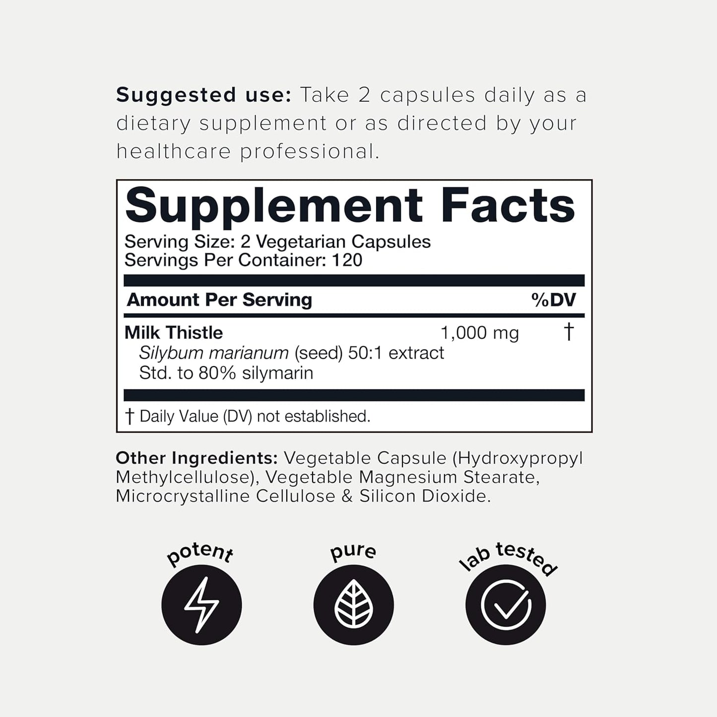 Ultra High Potency Milk Thistle Extract - 50:1 Concentration with 80% Silymarin - Third-Party Tested - 240 Capsules