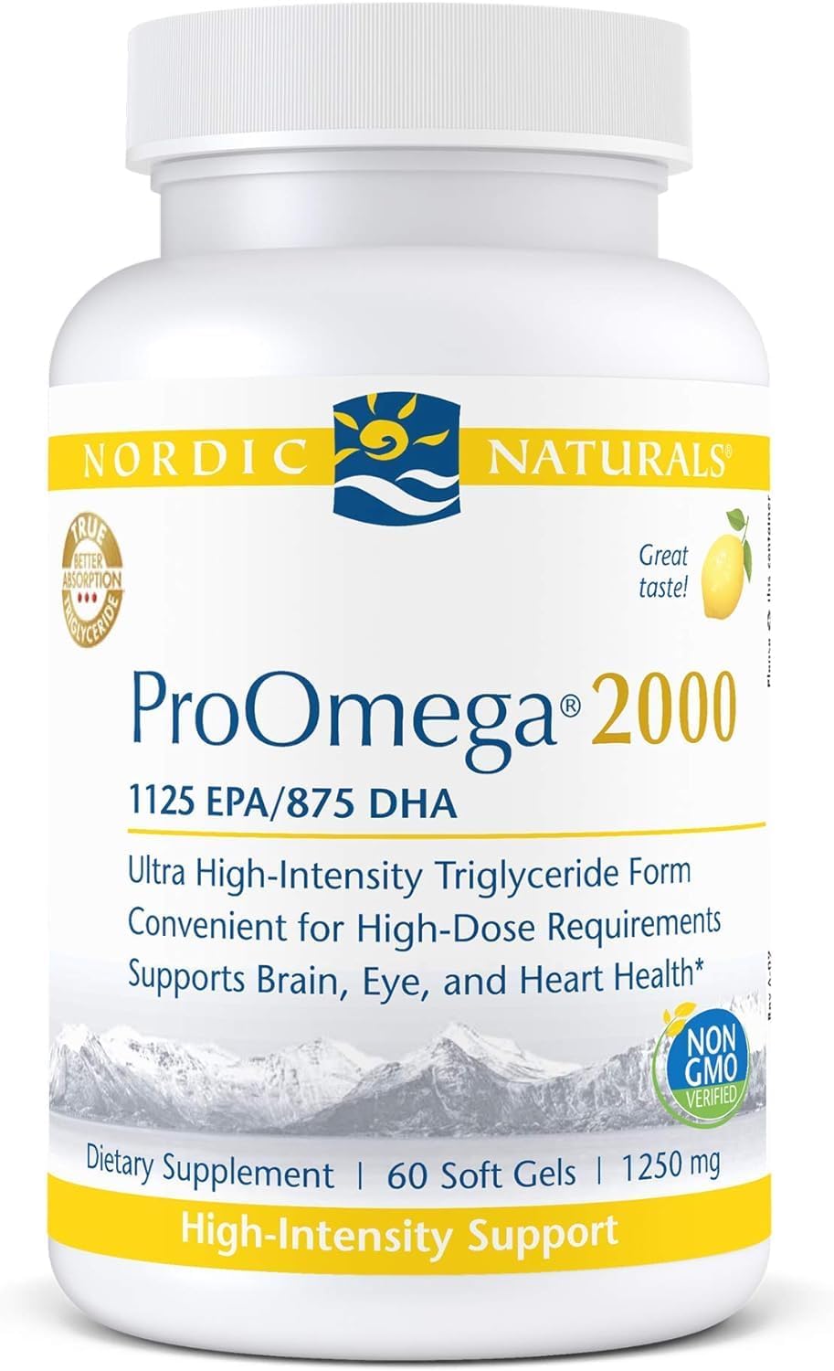 Ultra High-Potency Nordic Naturals ProOmega 2000 Lemon Fish Oil Soft Gels - 2150mg Omega-3 EPA & DHA - Brain, Eye, Heart, & Immune Health Support - Non-GMO - 60ct
