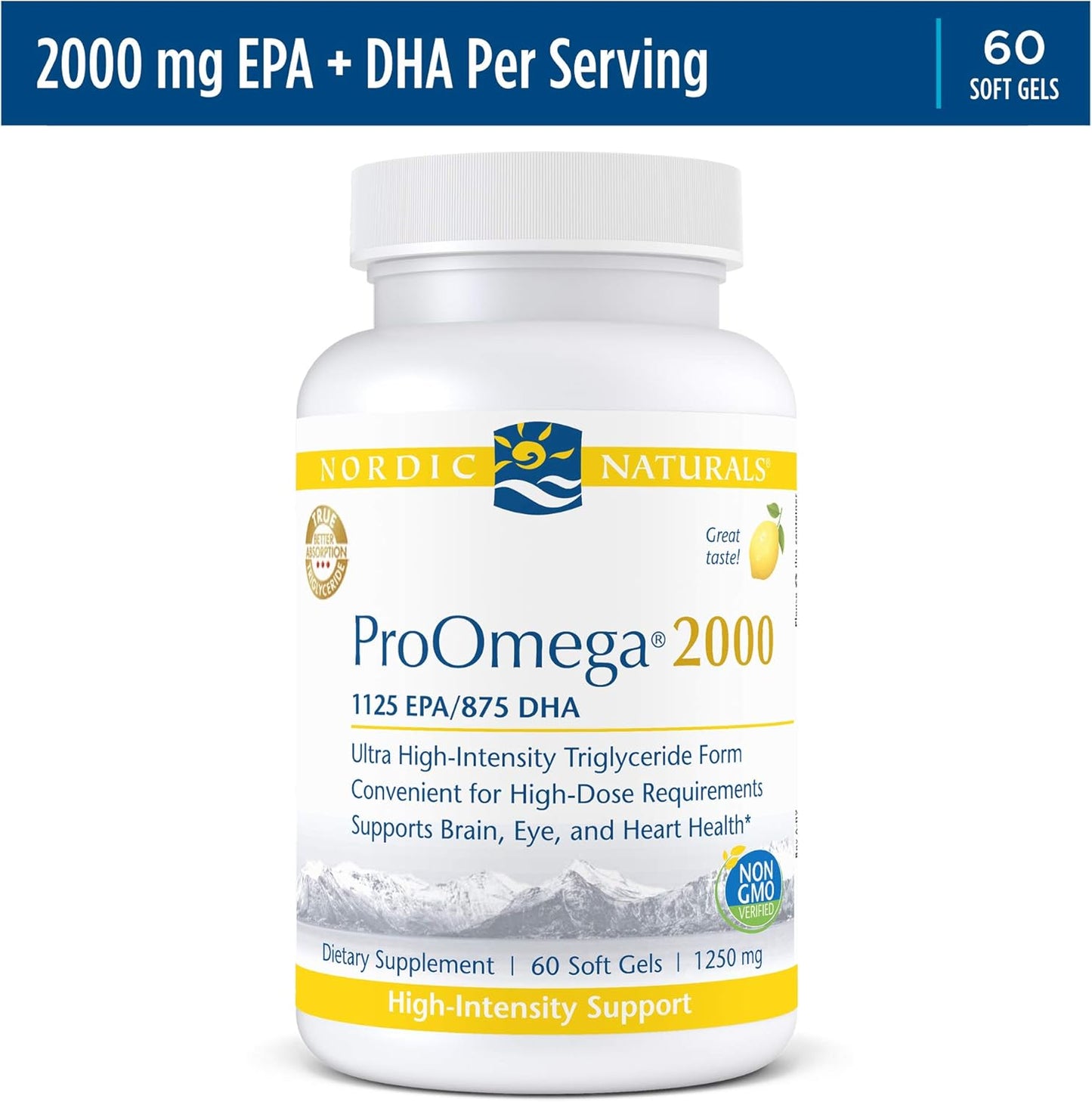 Ultra High-Potency Nordic Naturals ProOmega 2000 Lemon Fish Oil Soft Gels - 2150mg Omega-3 EPA & DHA - Brain, Eye, Heart, & Immune Health Support - Non-GMO - 60ct