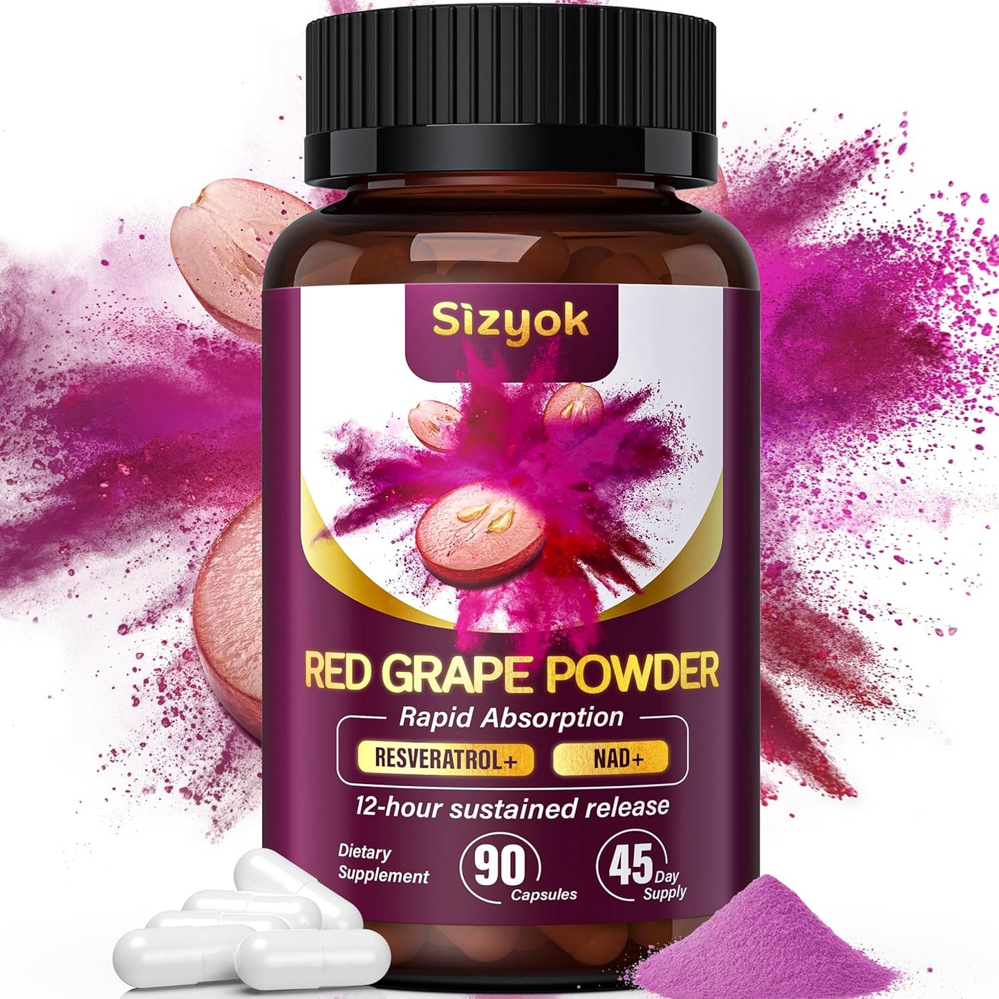 Ultra High Purity Piceid Resveratrol Supplement with NAD+ Cell Regenerator for Heart Health and Metabolism, Red Grape Powder, 45 Day Supply