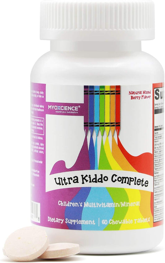 Ultra Kiddo Complete Chewable Vitamins: 5-MTHF, Iron, Vitamin B12, Zinc for Kids by MYOXCIENCE