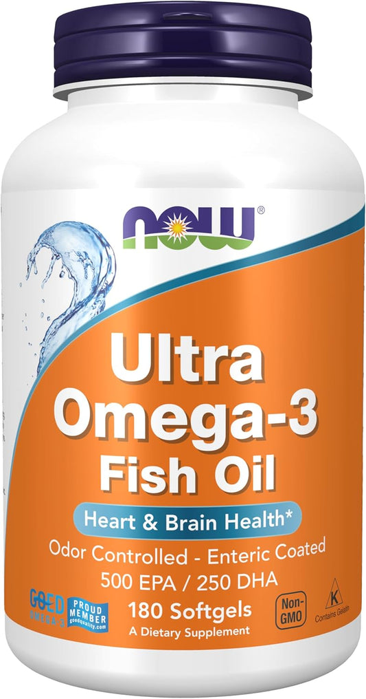 Ultra Omega-3 Supplements by NOW Foods, 180 Softgels, Molecularly Distilled & Enteric Coated