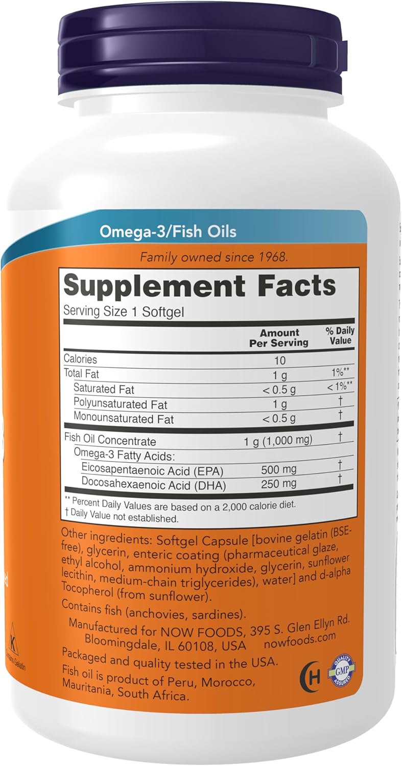 Ultra Omega-3 Supplements by NOW Foods, 180 Softgels, Molecularly Distilled & Enteric Coated