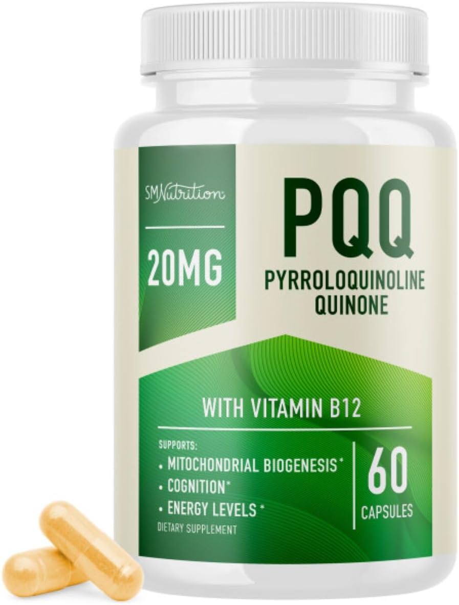 Ultra PQQ Supplement 20mg for Mitochondrial Biogenesis & Energy | CoQ10 & B12 | Brain Health & Mitochondria Production | Vegan, Gluten-Free | 60 Capsules