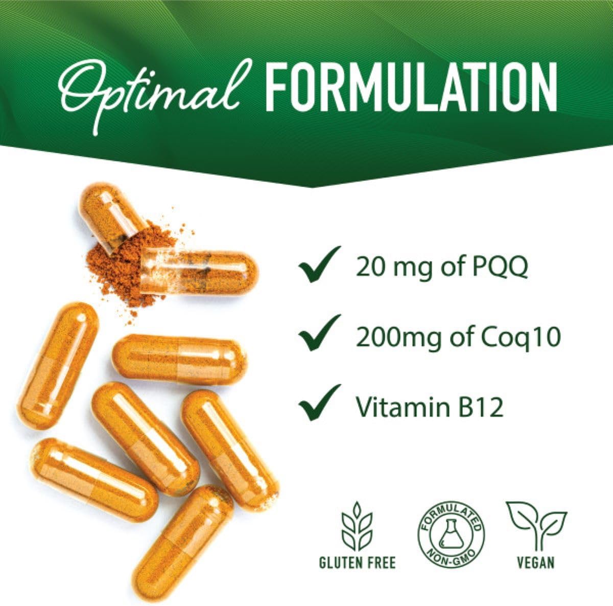 Ultra PQQ Supplement 20mg for Mitochondrial Biogenesis & Energy | CoQ10 & B12 | Brain Health & Mitochondria Production | Vegan, Gluten-Free | 60 Capsules