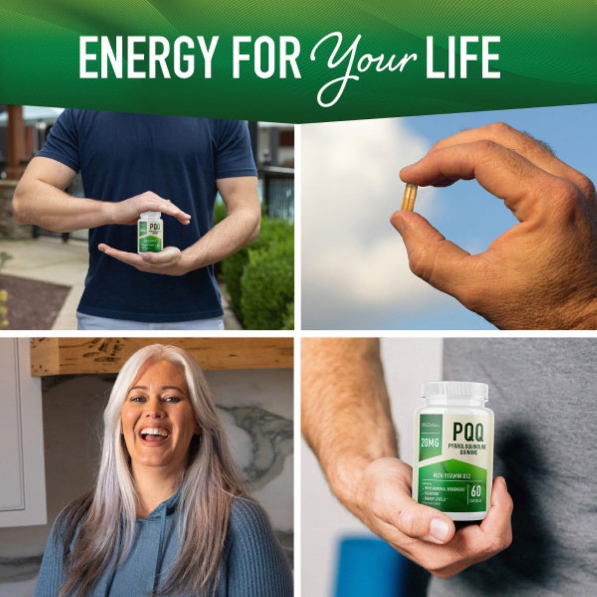 Ultra PQQ Supplement 20mg for Mitochondrial Biogenesis & Energy | CoQ10 & B12 | Brain Health & Mitochondria Production | Vegan, Gluten-Free | 60 Capsules