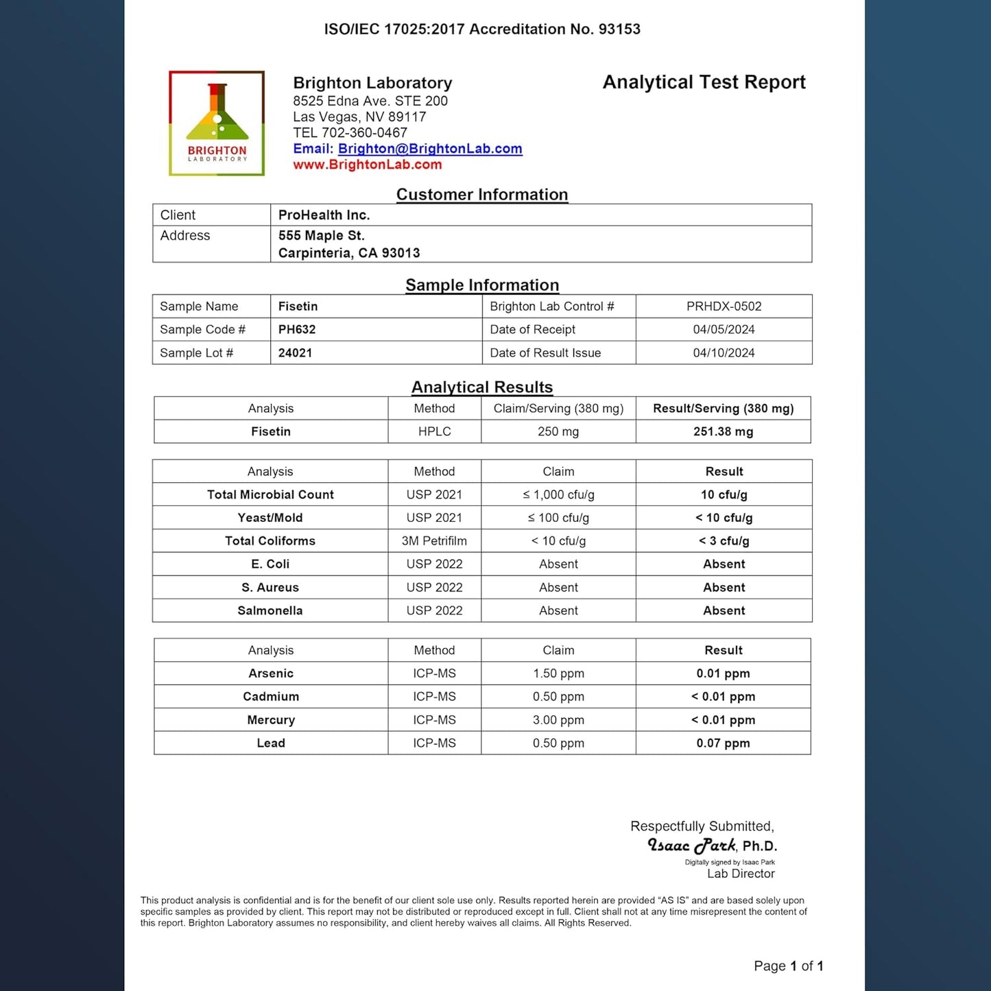 Ultra Pure Fisetin Supplement - 60 Capsules x 250mg - Intermittent High Dose Use - Triple Tested for Potency - GMP USA Made
