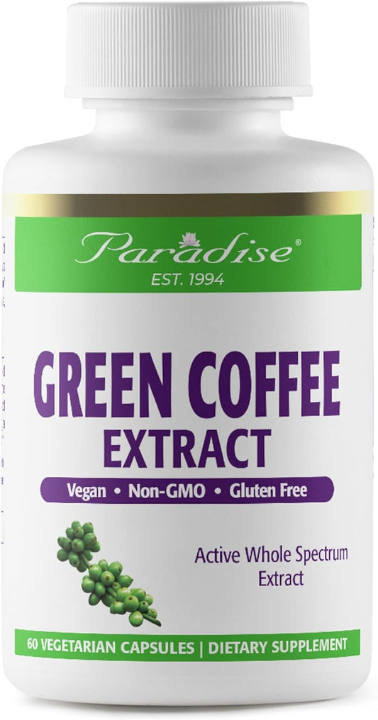Ultra Pure Green Coffee Bean Extract Capsules, Vegan & Gluten-Free, 60 ct. Whole Spectrum Formula by Paradise Herbs